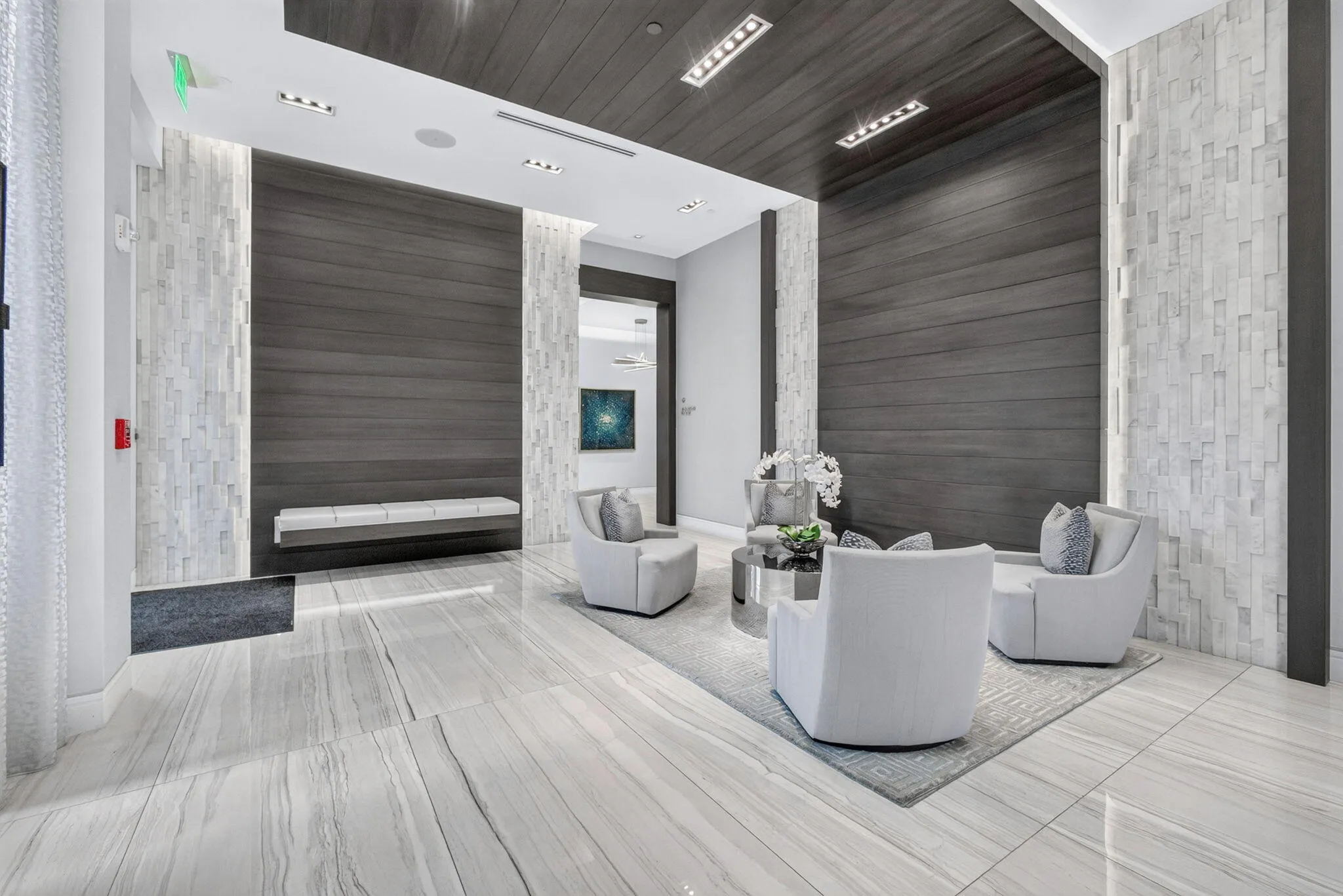 This impressive and inviting lobby is just waiting to welcome you home every day.