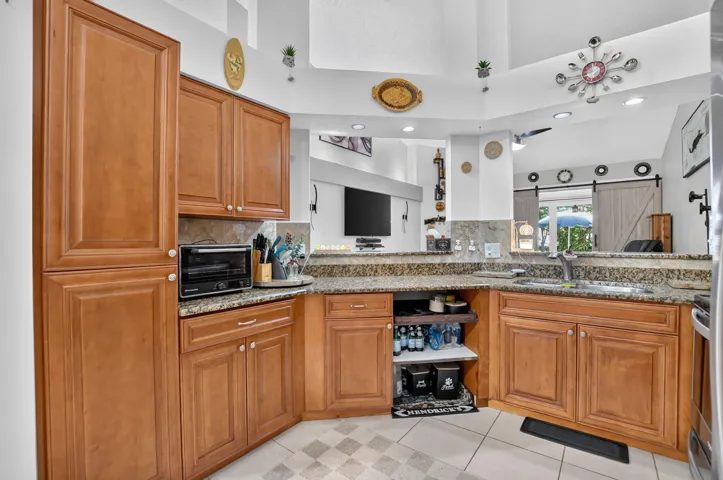 Kitchen with lots of counter space and cabinet storage.