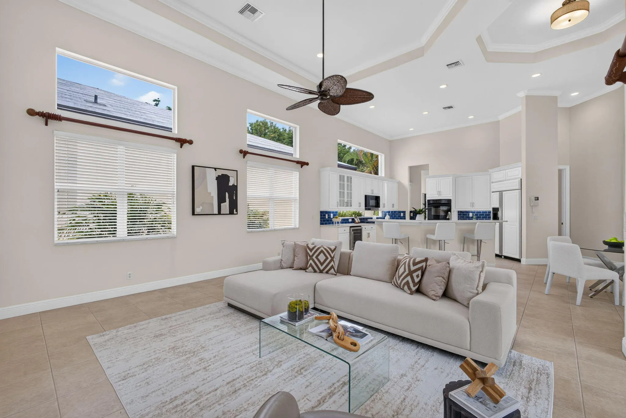 Open floor plan with family room adjacent to kitch