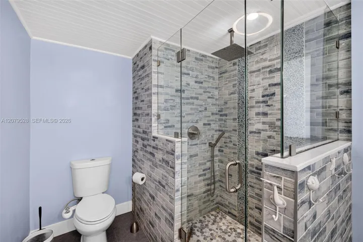 Primary Bathroom, glass shower door and tiled, dual vanity, lovely update