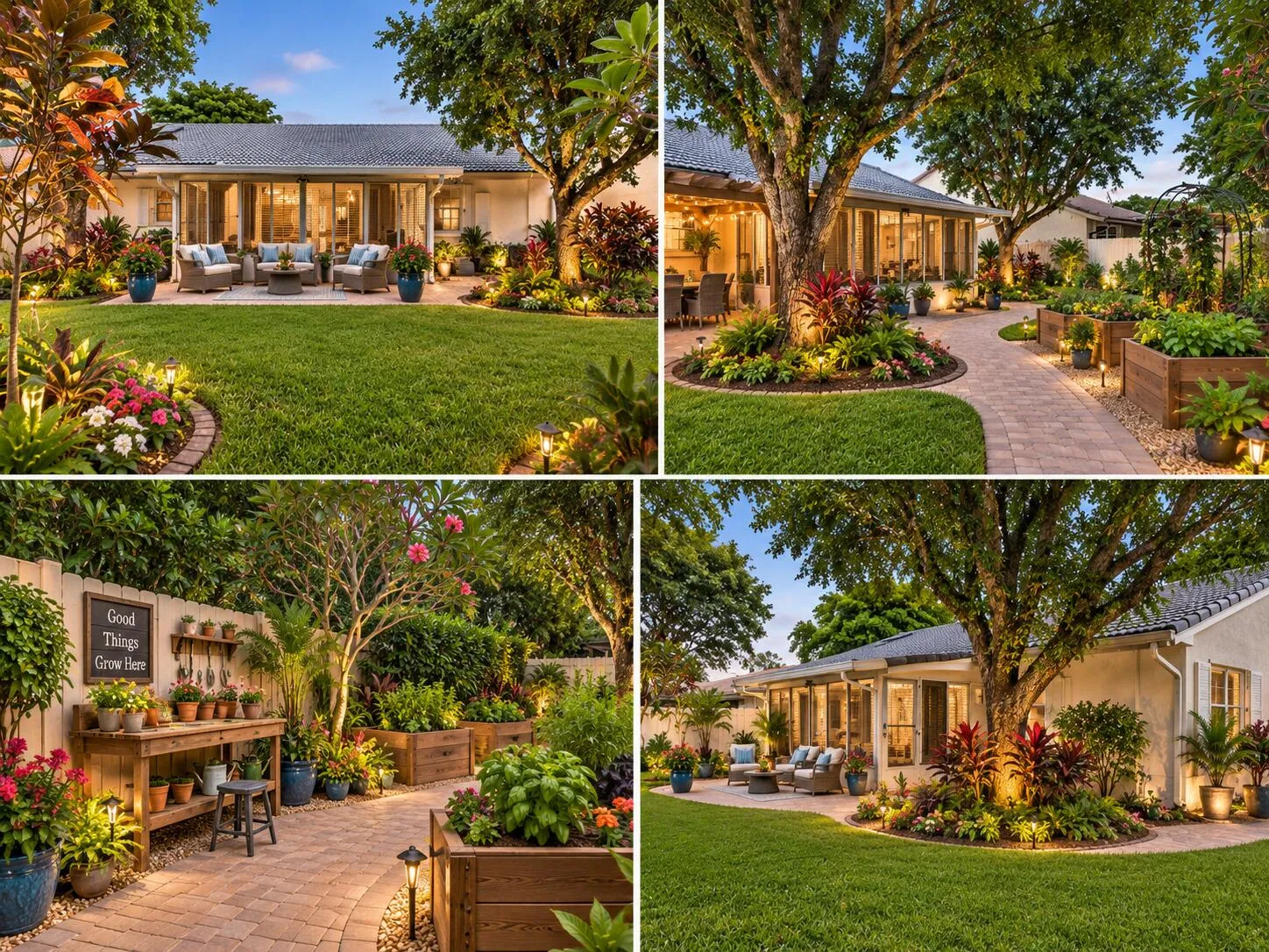 AI-staged rendering showcasing potential for a garden-inspired backyard retreat.