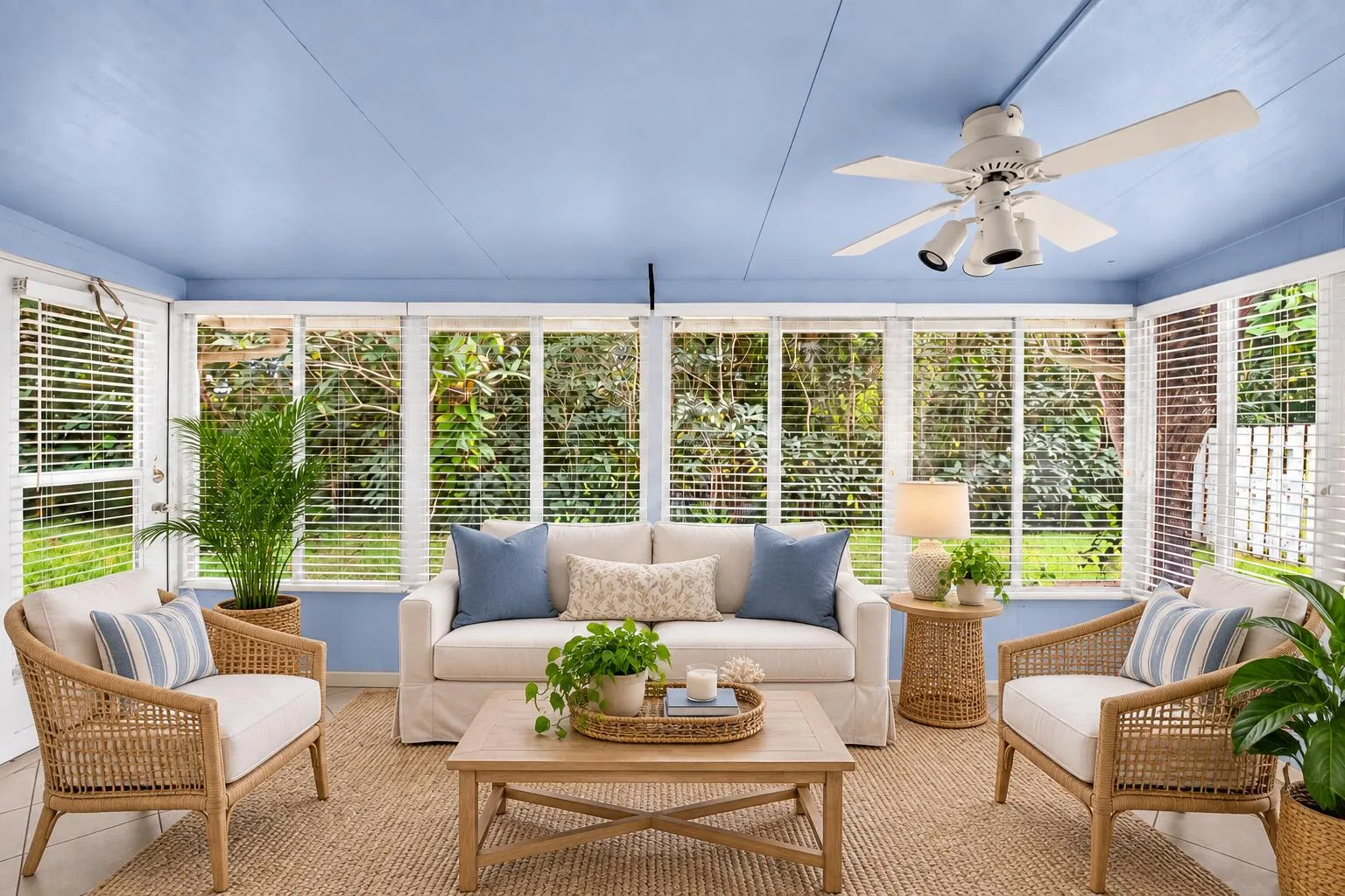 AI-staged rendering showcasing the sunroom's potential.