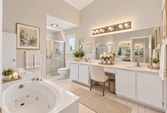 AI-staged rendering showcasing the primary bath's potential.