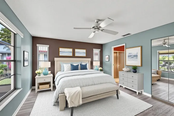 Bright with multiple windows (virtually staged)
