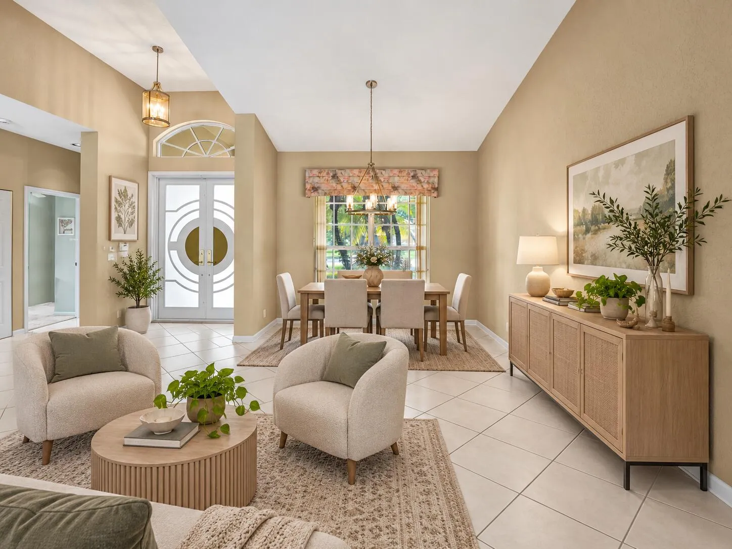 Den/Secondary living area and dining room, virtually staged