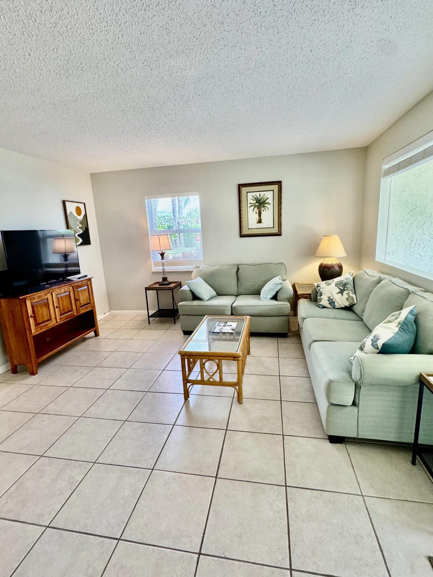 Lovely living room with tile floors