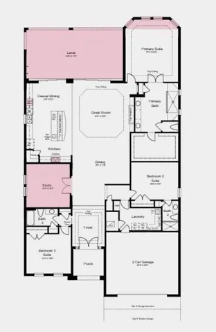 Floor Plan ~ Additional Highlights Include: Impact windows, tray ceiling pkg, 8' interior doors, under counter beverage fridge at casual dining, pre-plumb for future laundry sink, outdoor kitchen rough-in, upgraded white matte cafe appliances, 6 burner gas cooktop, upgraded whit cabinetry and laminate floors, and upgraded tile floor at bathrooms