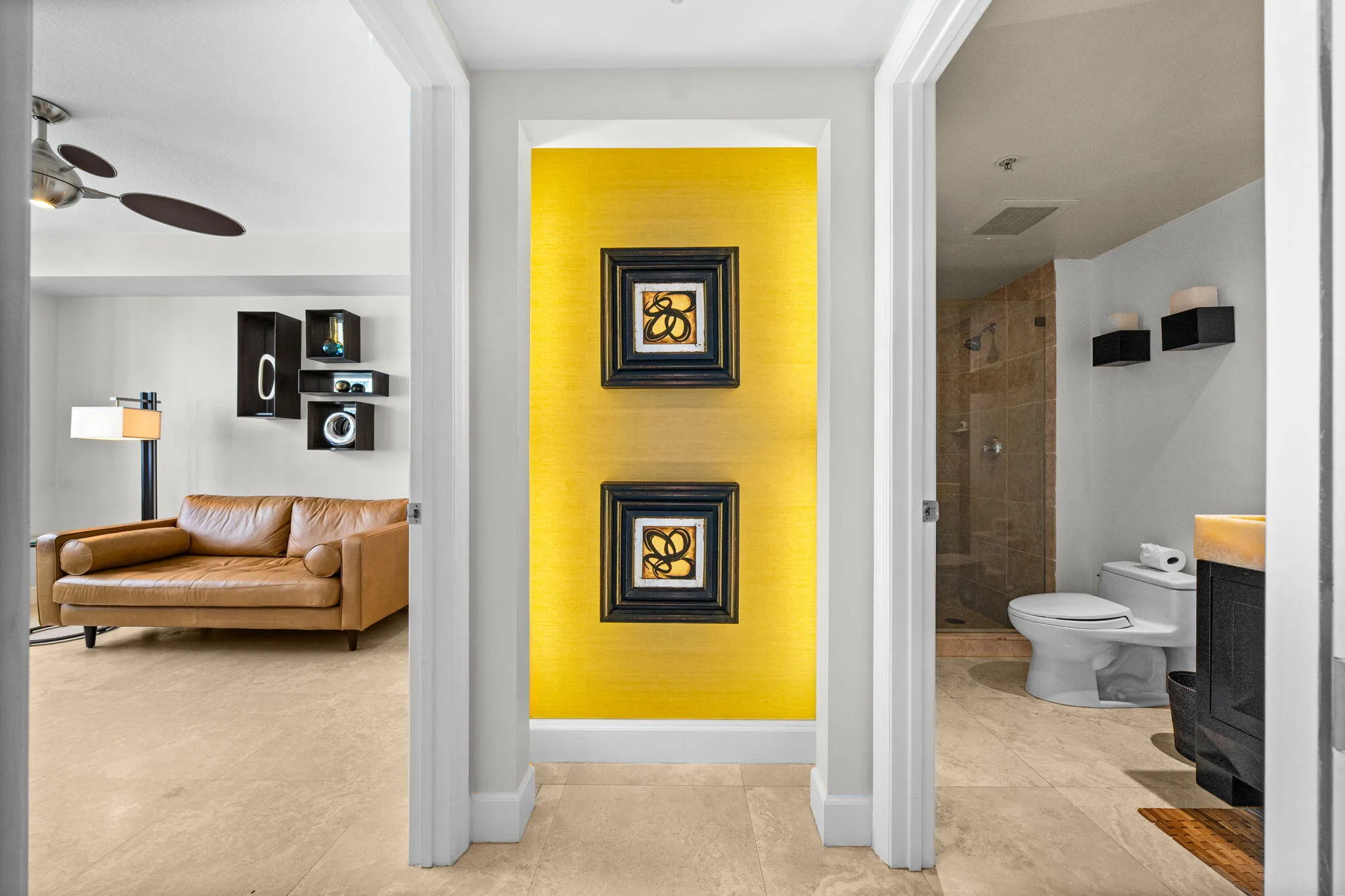 Hallway Entry to 2nd bedroom/media/office room & bathroom.