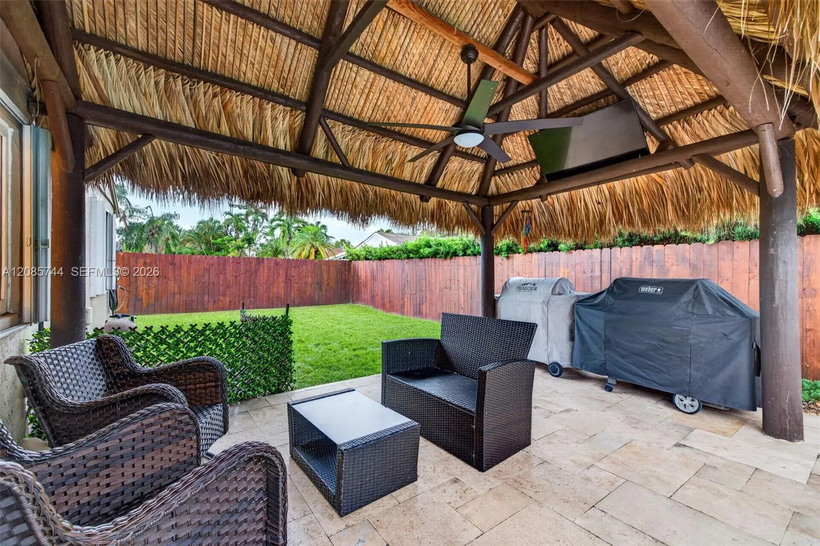 Gorgeous recently resurfaced pool w/ travertine decking, fully fenced, w/ amazing tiki hut, recently rethatched and new sprinkler pump Gorgeous recently resurfaced pool w/ travertine decking, fully fenced, w/ amazing tiki hut, recently rethatched and new sprinkler pump
