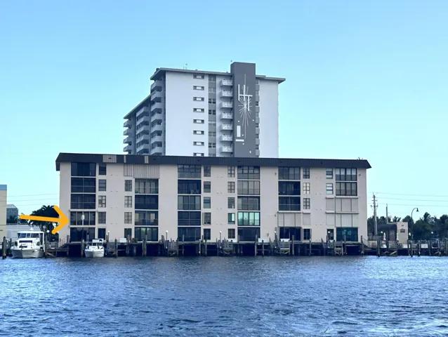 Yellow arrow points to unit, view from intracoastal