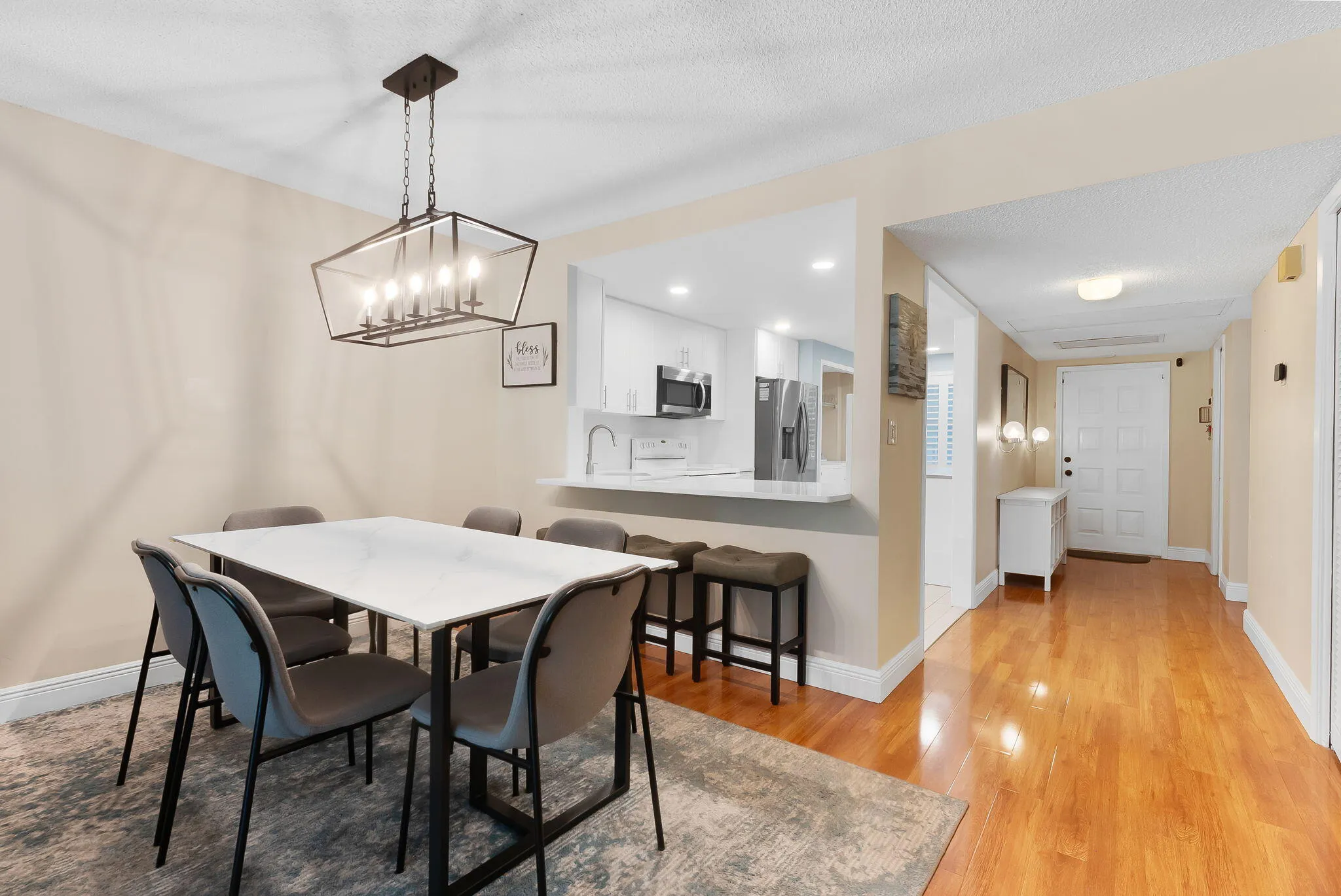 Spacious, open floor plan concept and a renovated kitchen.