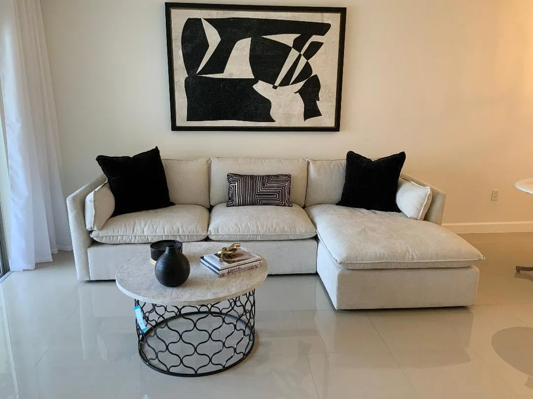 Living room with Performance fabric sectional included.