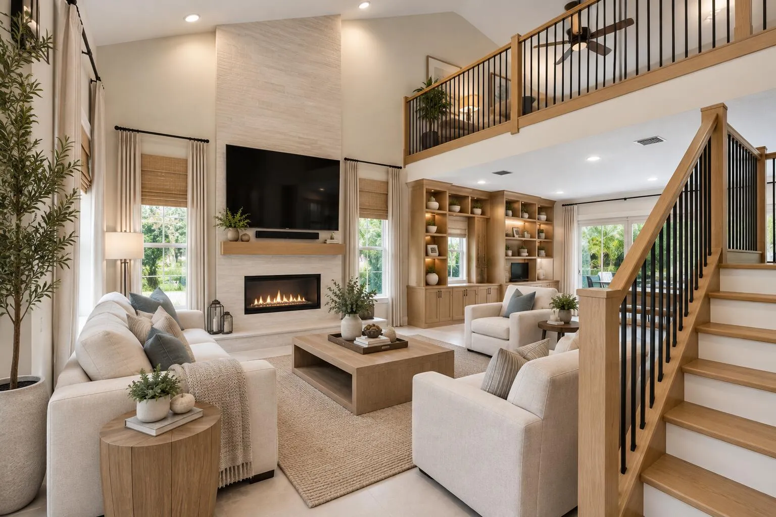 Living room shot virtually improved with