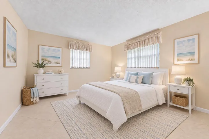 Master bedroom light and airy. All tiled. Large walk in closet.