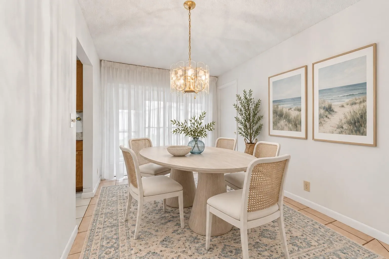 Formal dining area all tiled Virtually Staged.