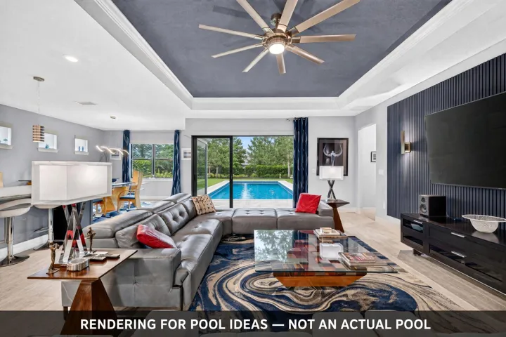 Please remember this is only a rendering, not an actual pool on the property. this is to show you what it would look like.
