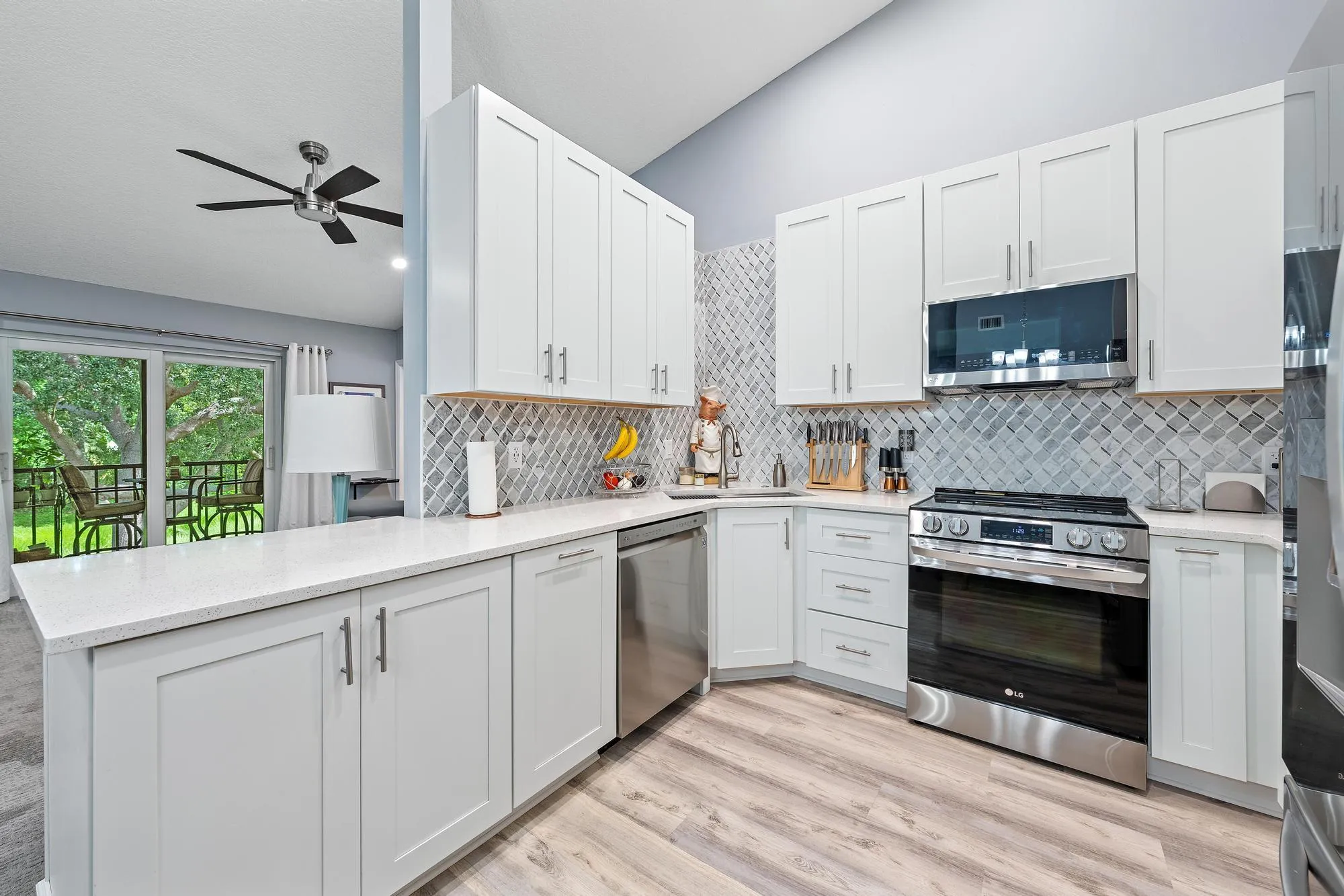 Quartz countertops with beautiful backsplash tiles