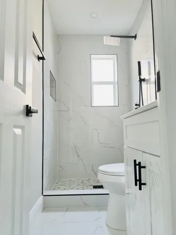 New walk-in shower and other modern features