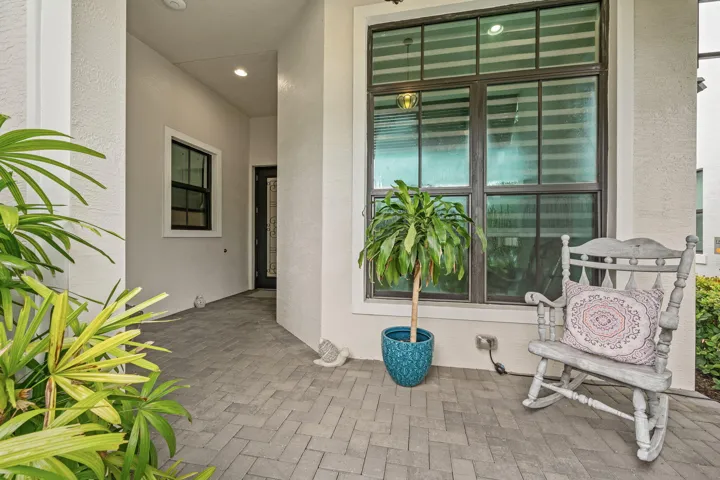 Covered patio with textured exterior walls