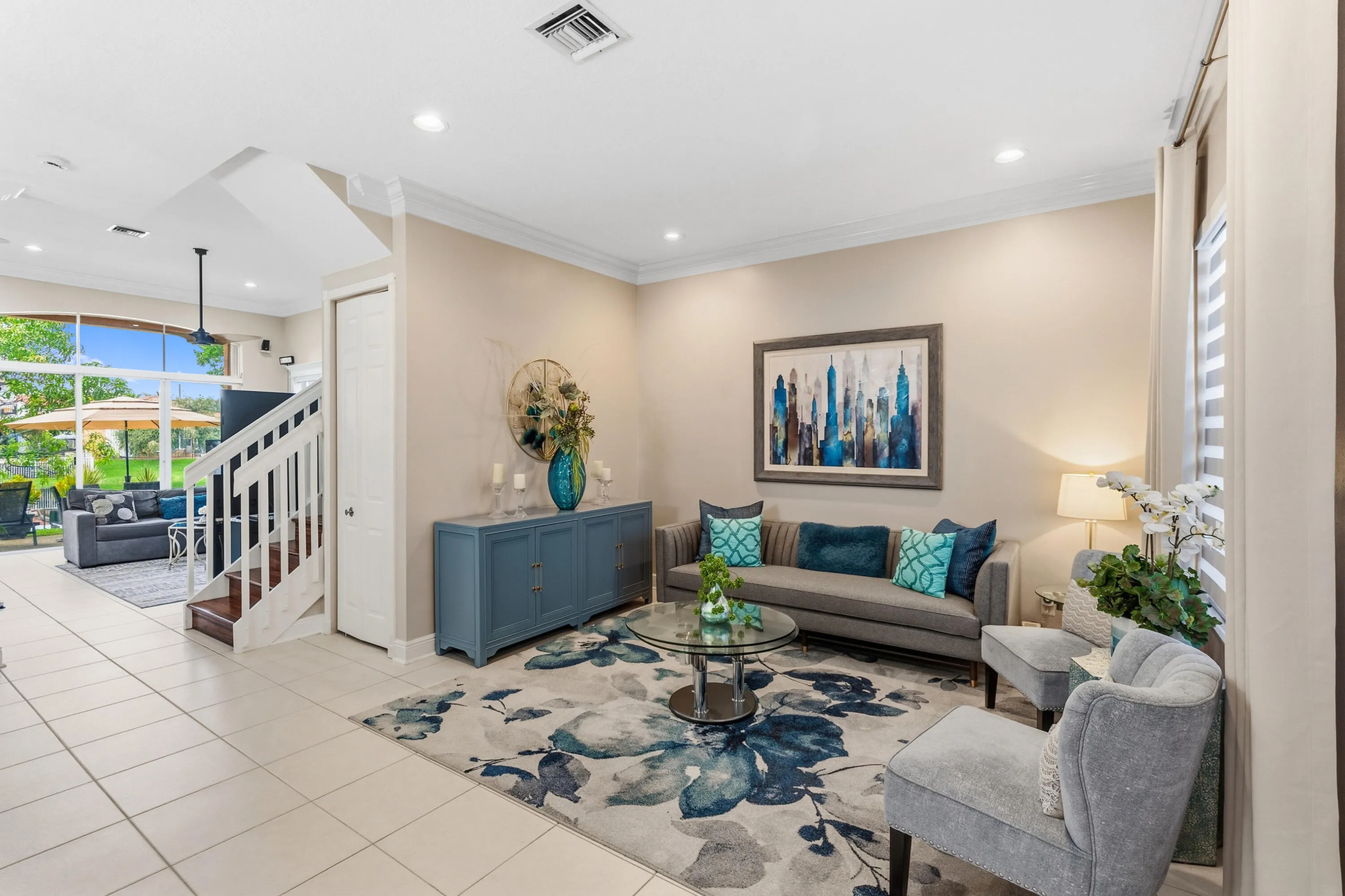 Generously sized living area connects easily with the home’s main living spaces.