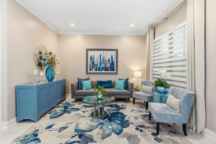 A comfortable living area provides additional space to relax, gather or entertain.