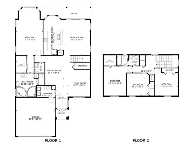 Spacious two-story layout with the primary suite on the main level, connected kitchen and family room, and three bedrooms upstairs.