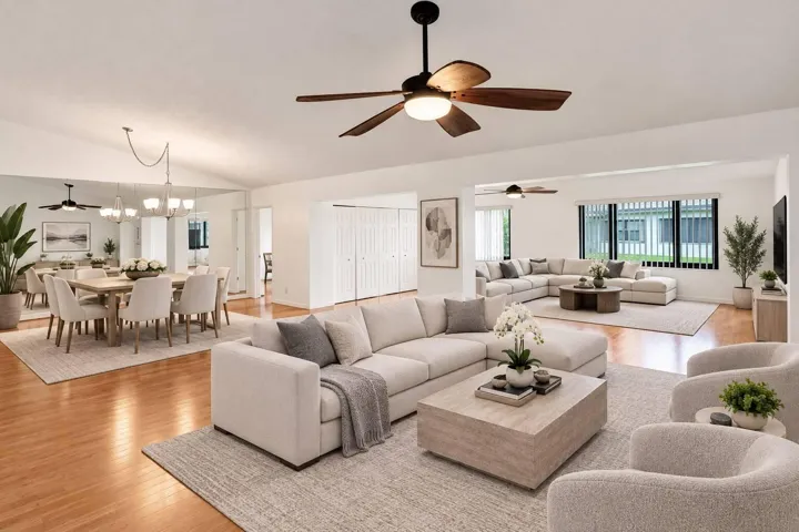 Virtual staging of living/dining/family room