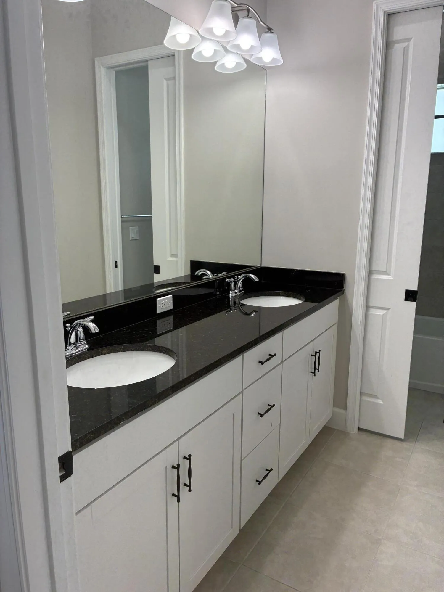 Upstairs bathroom double vanity and larg