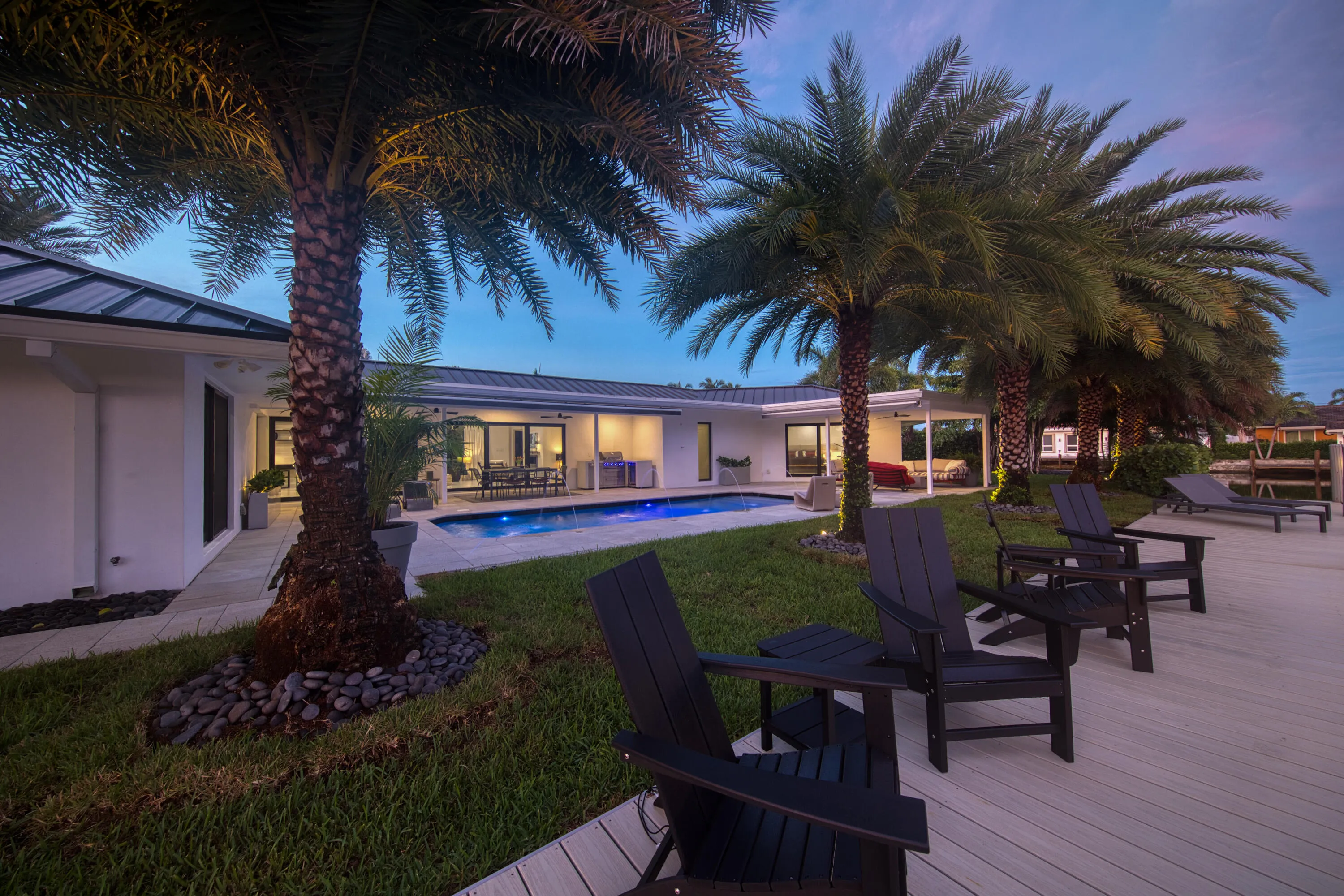 The dock and pool at twighlight