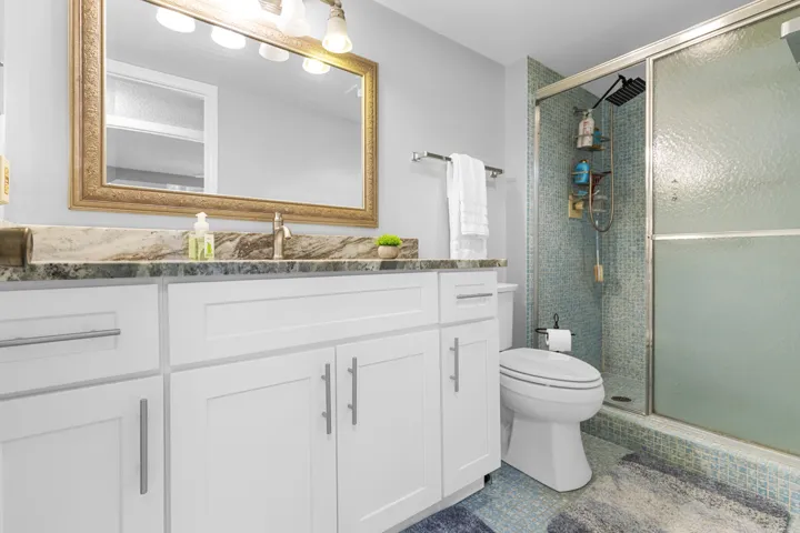Luxury height vanity and comfort height toilet
