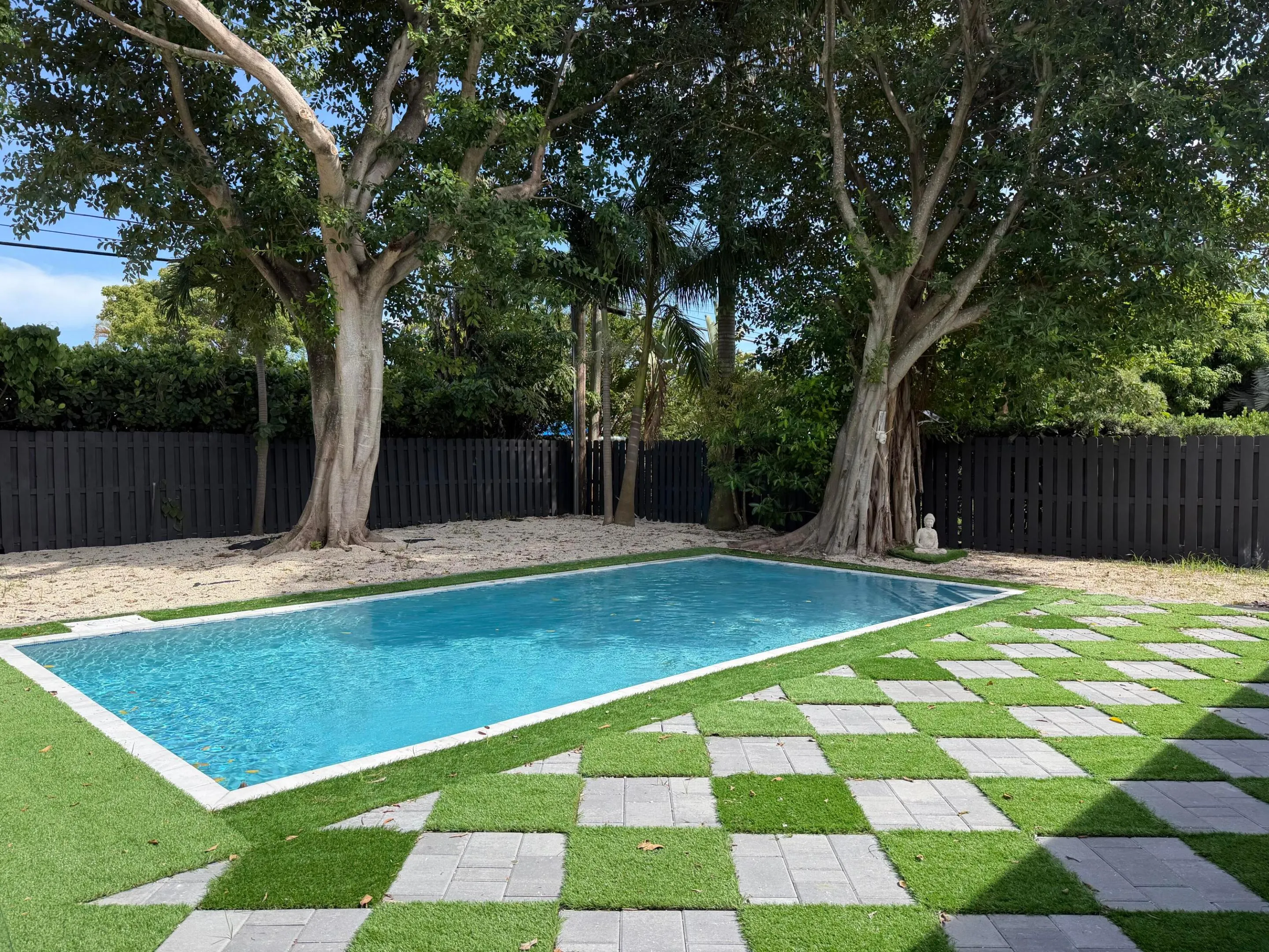 Beautiful backyard with mature trees