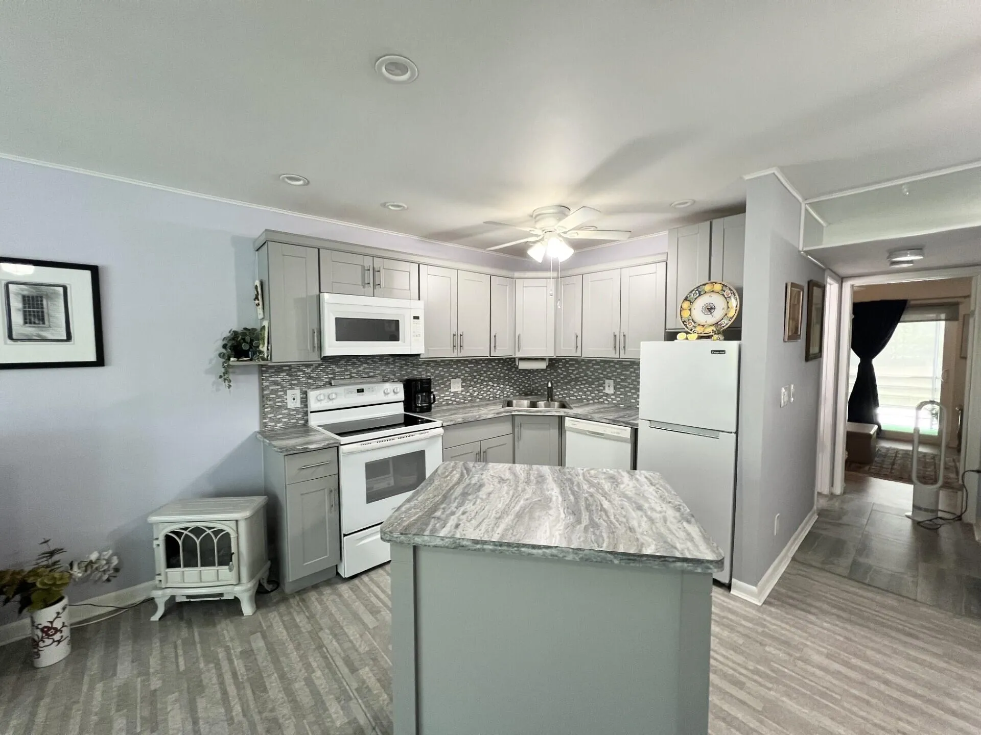 Custom Grey Wood Cabinetry with Kitchen Island
