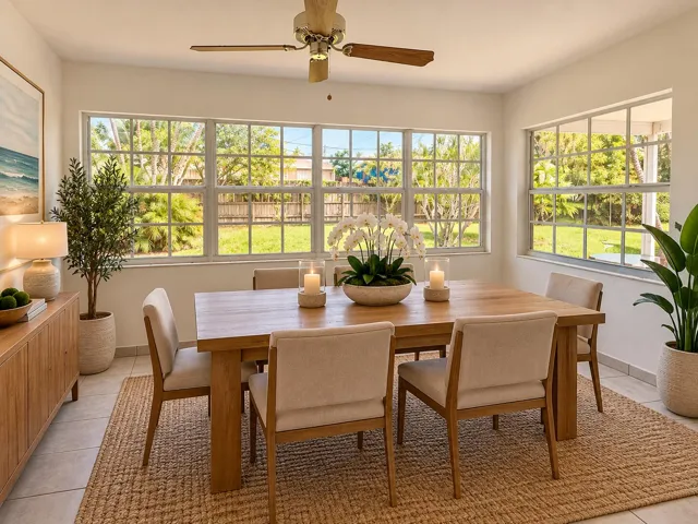 Staged visual of the dining room