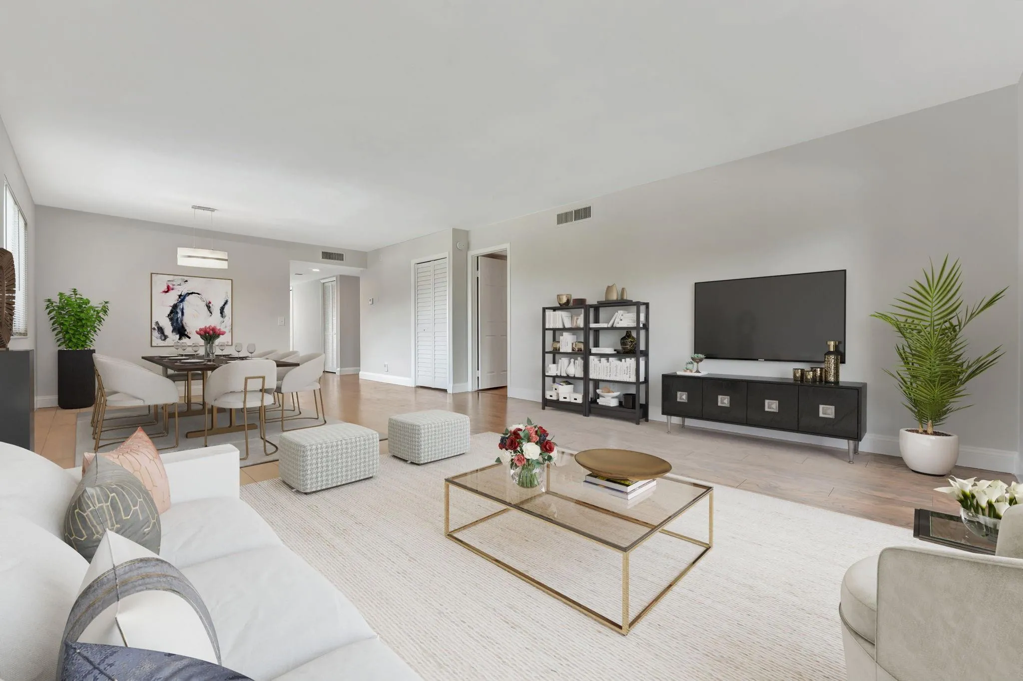 Great room, smooth flat ceilings.