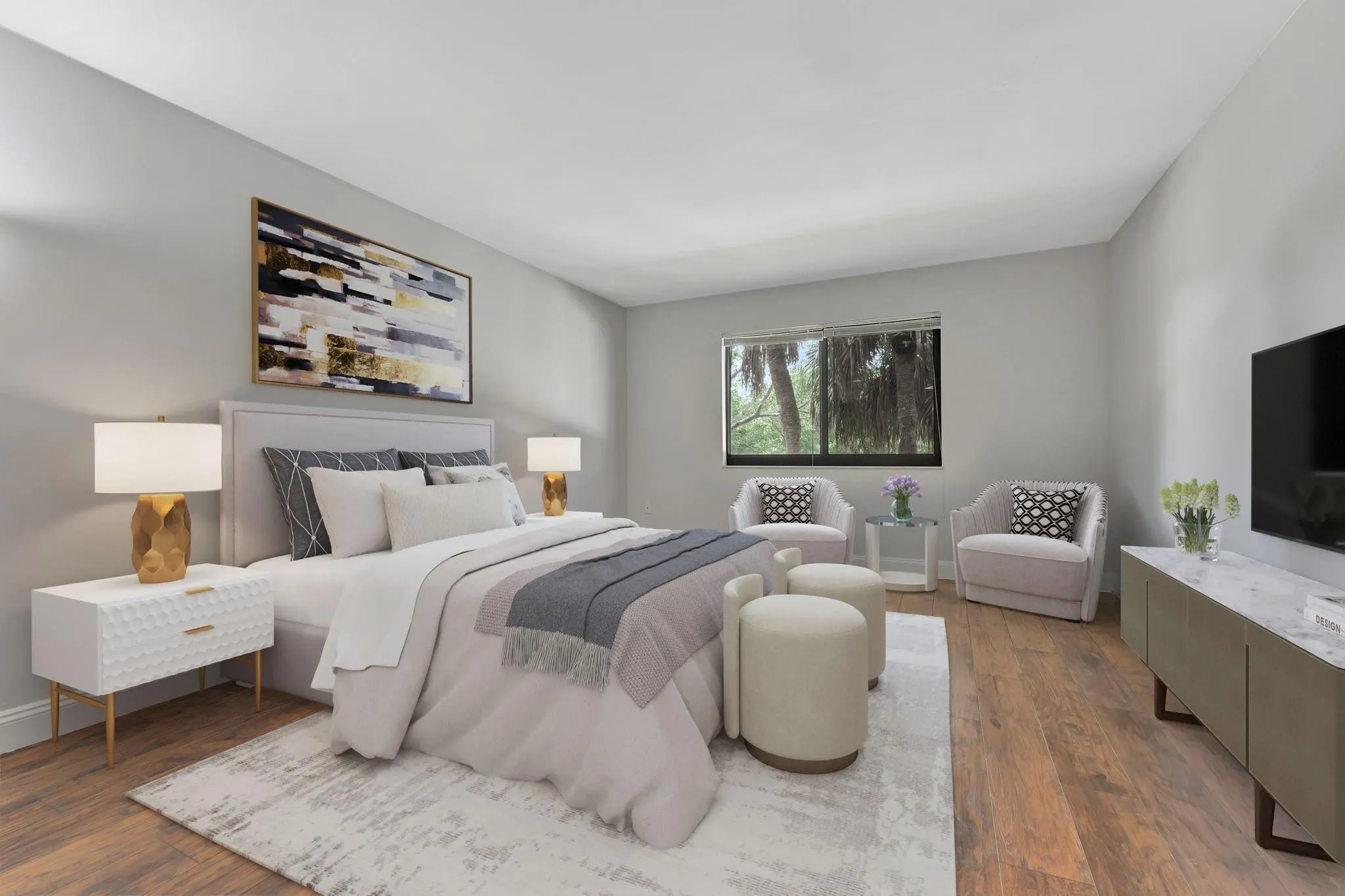 Spacious 2nd bedroom with wood plank flooring.