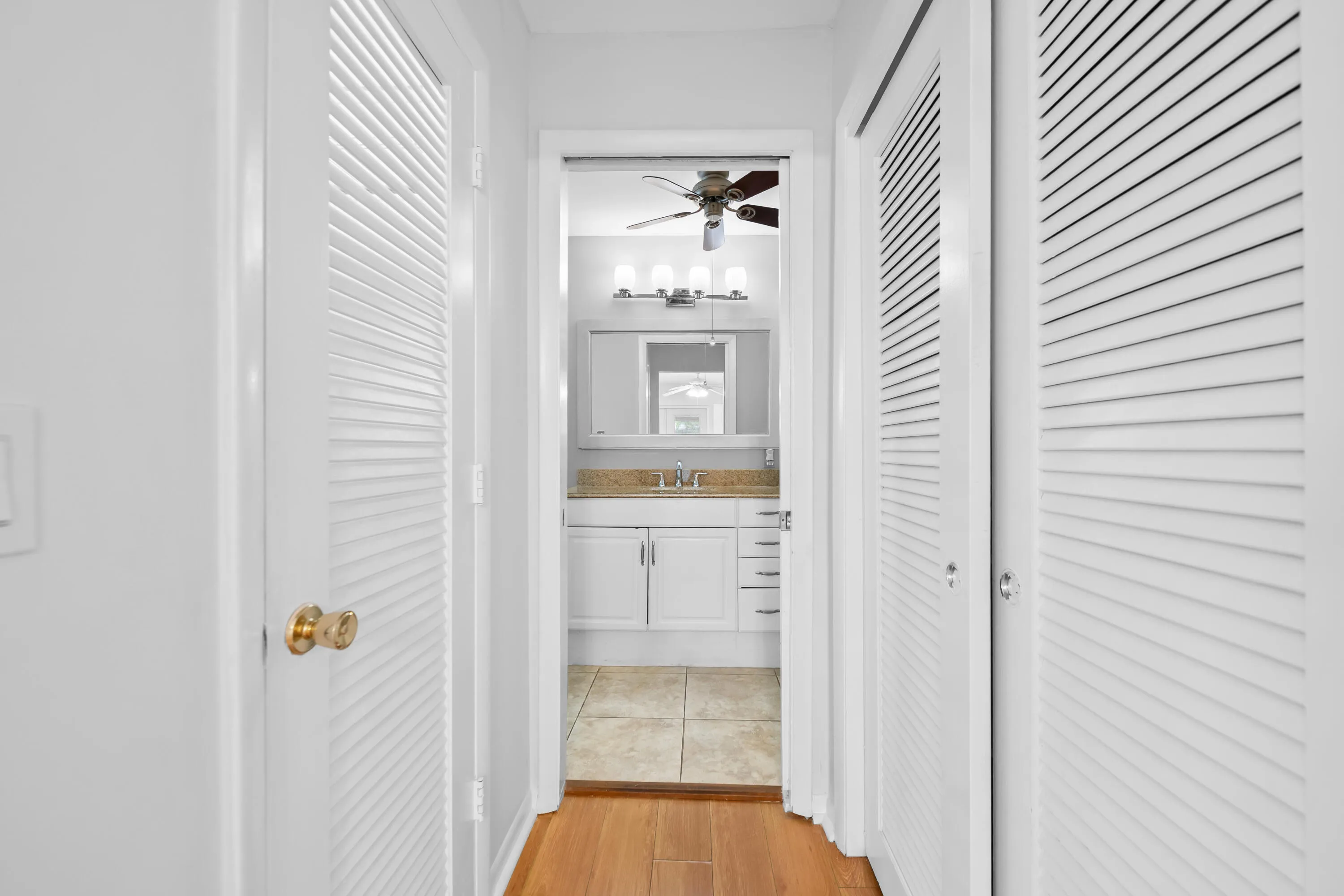 Primary Bedroom ensuite and closets including a walk-in closet.