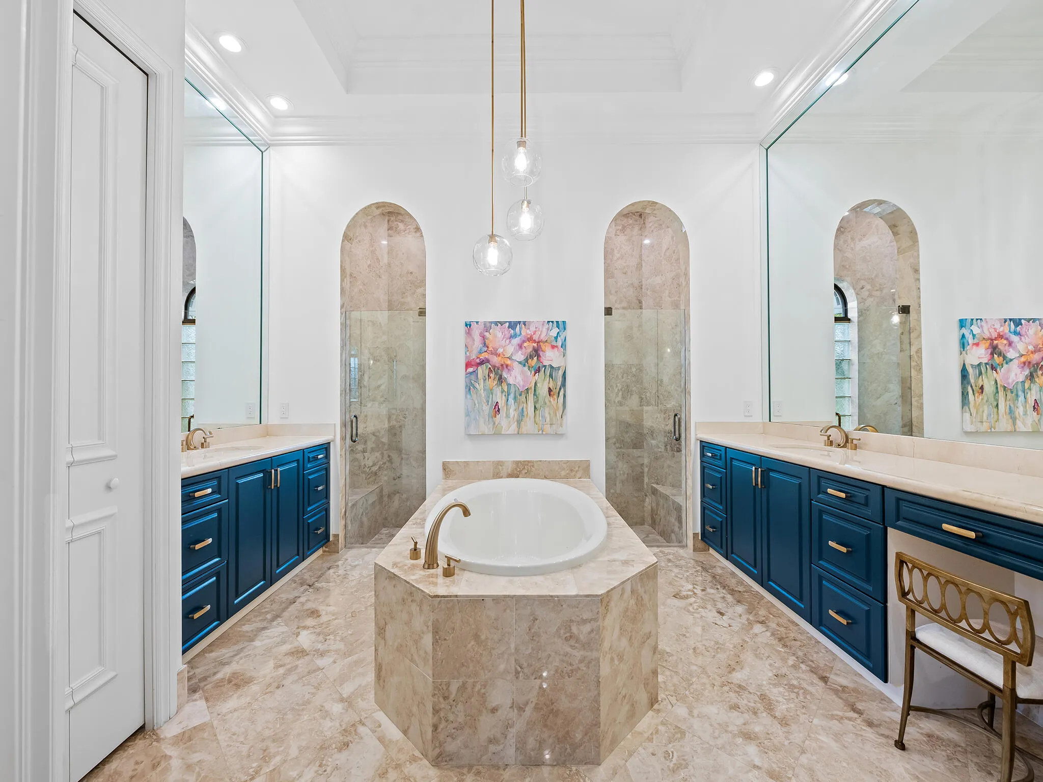 Primary Bath with Separate Vanities and Air Bath Tub