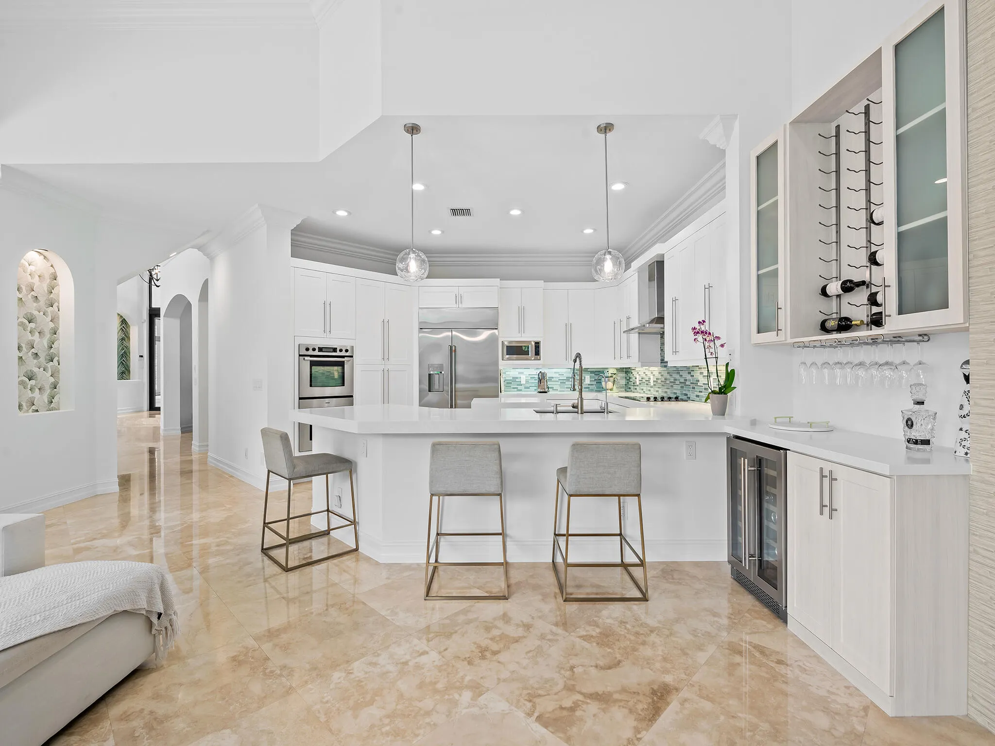 Counter Dining in Kitchen with Custom Built in Bar