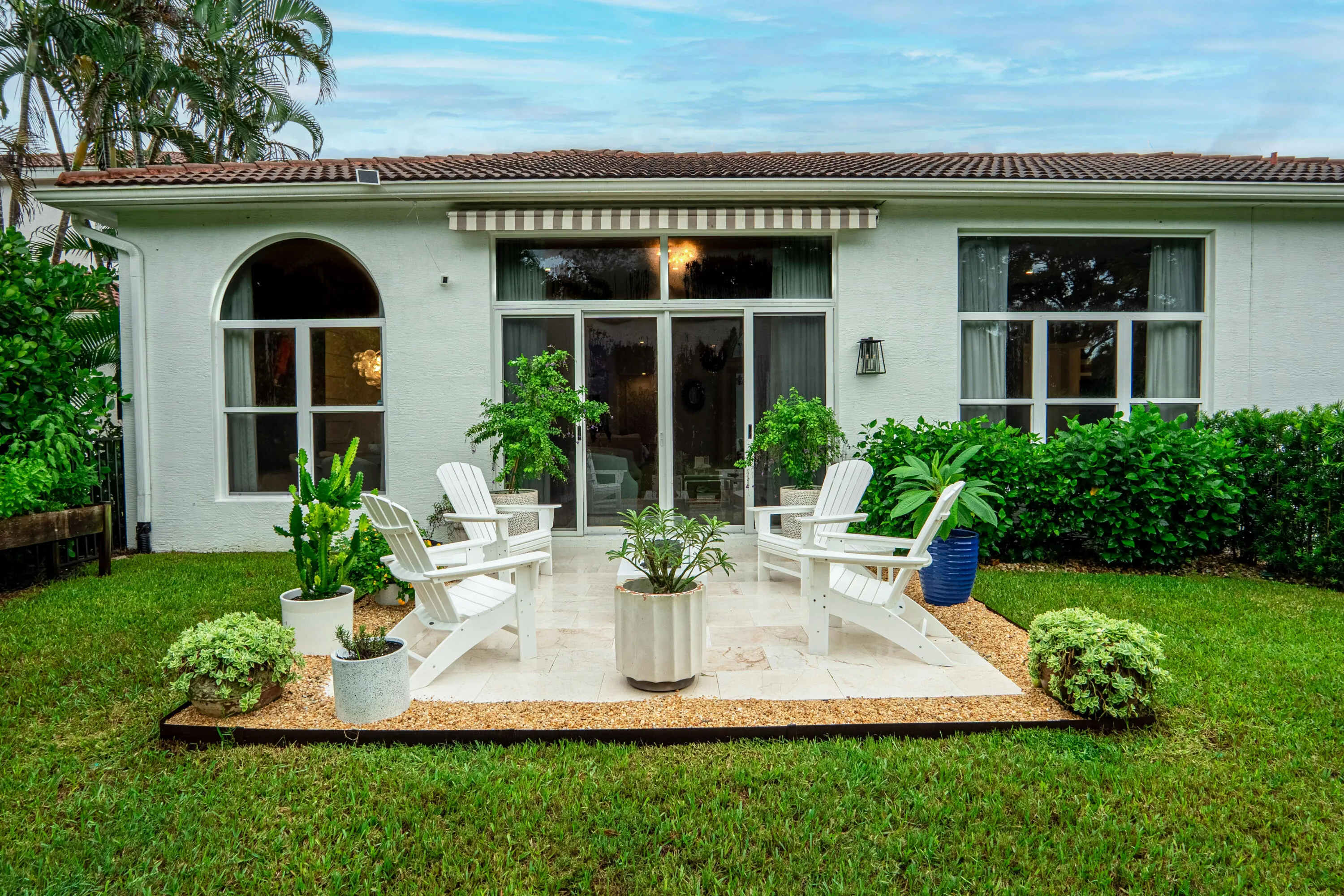 Backyard includes retractable awning