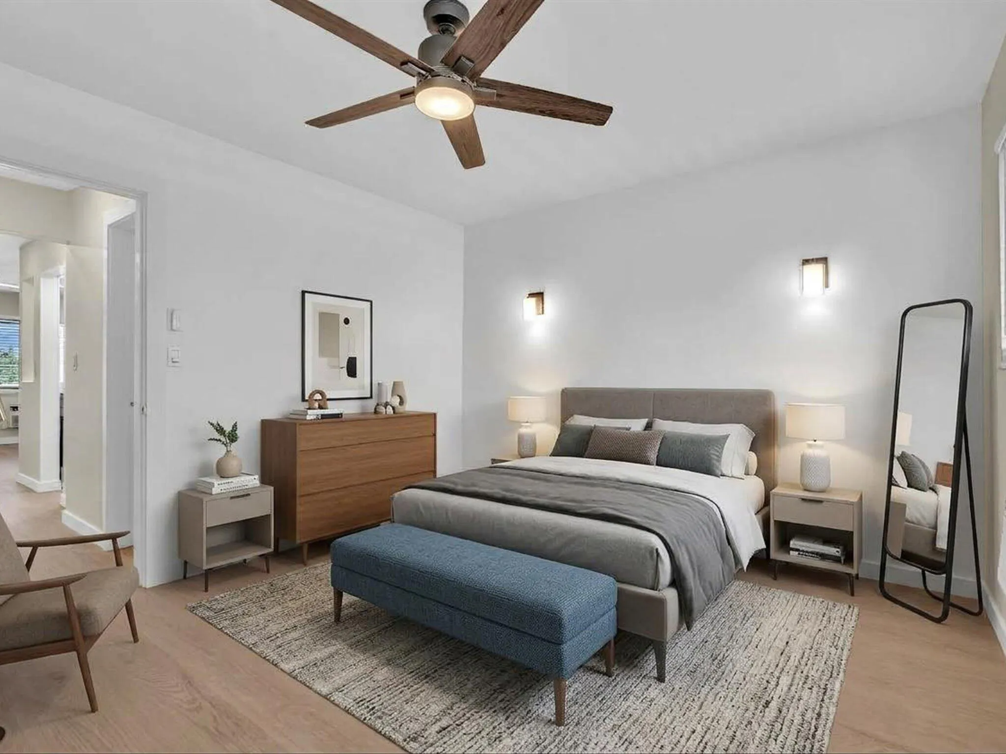 Virtually Staged Bedroom with New Lighting