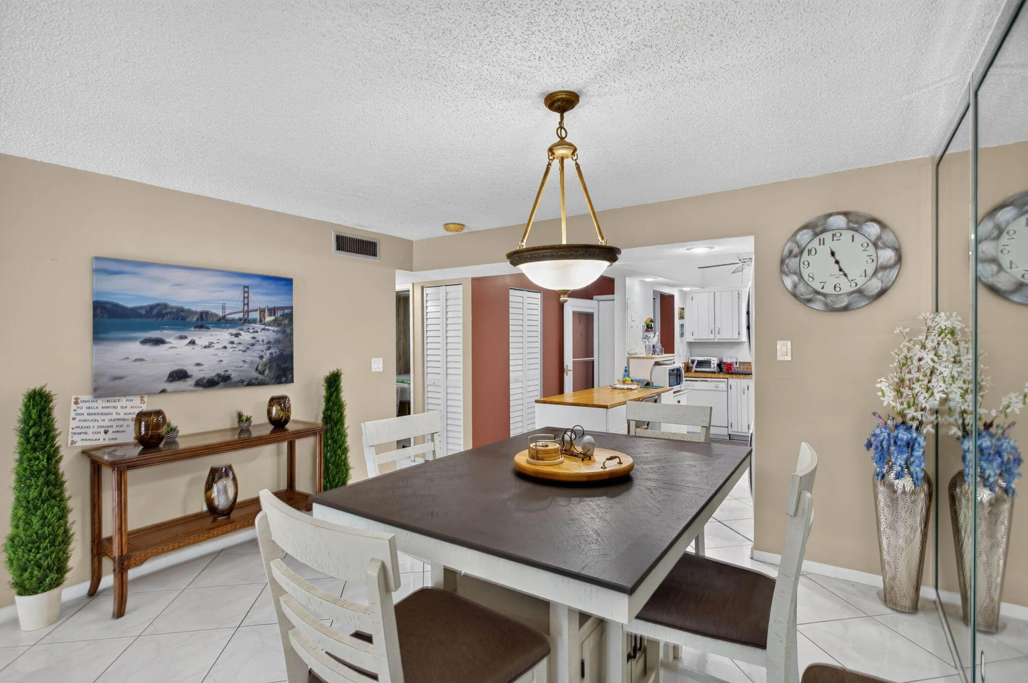 Recessed lighting, tile flooring, and ceiling-mounted light fixture