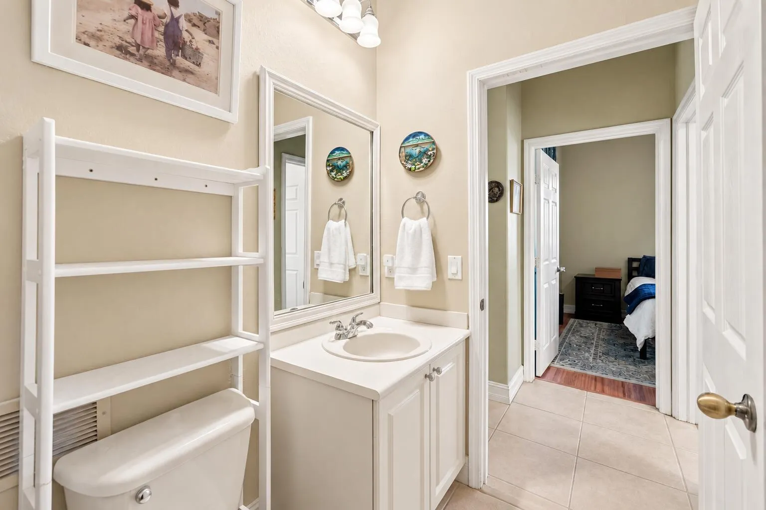 Virtually staged bathroom showing the potential with neutral paint.