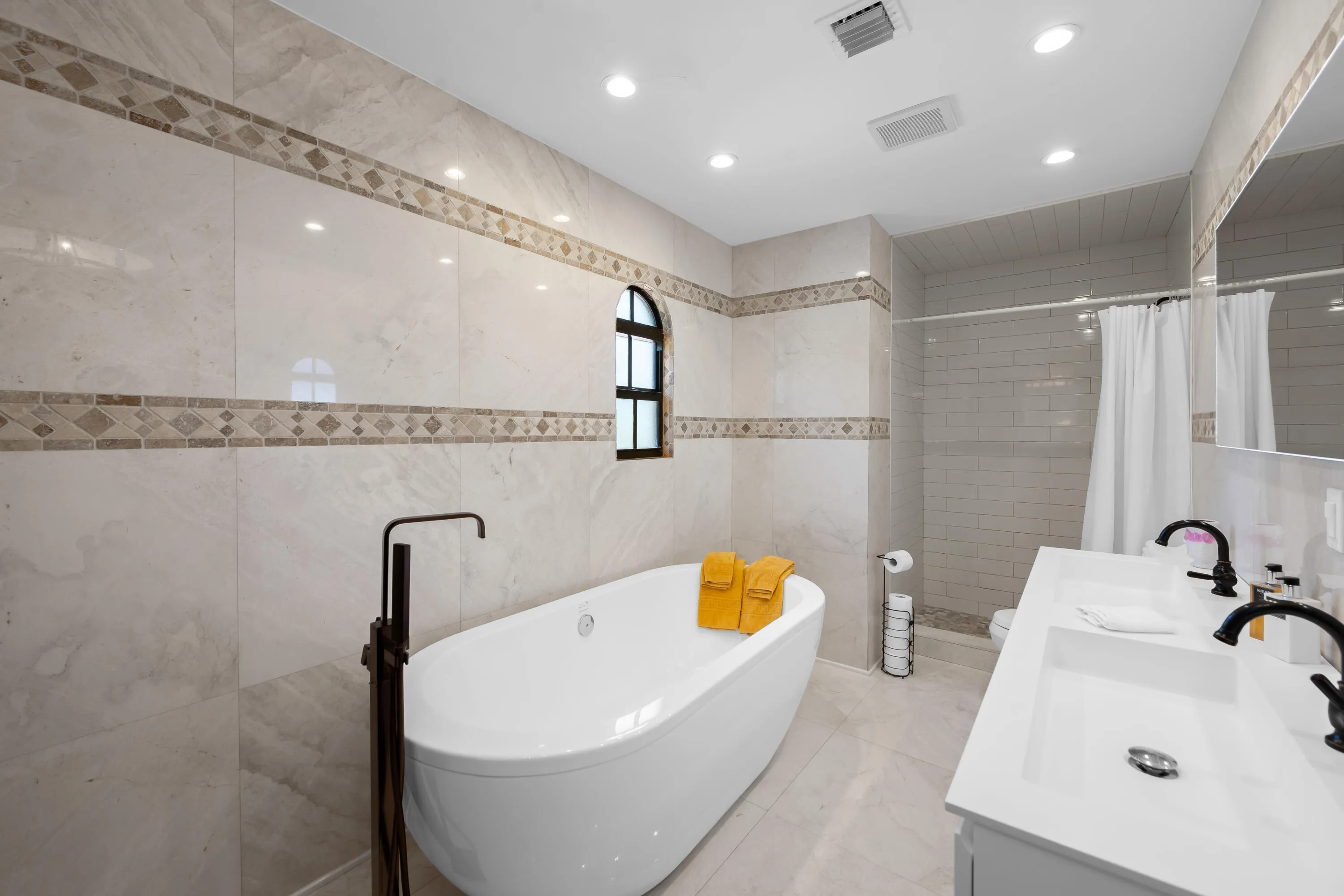 Shower and Soaking tub.