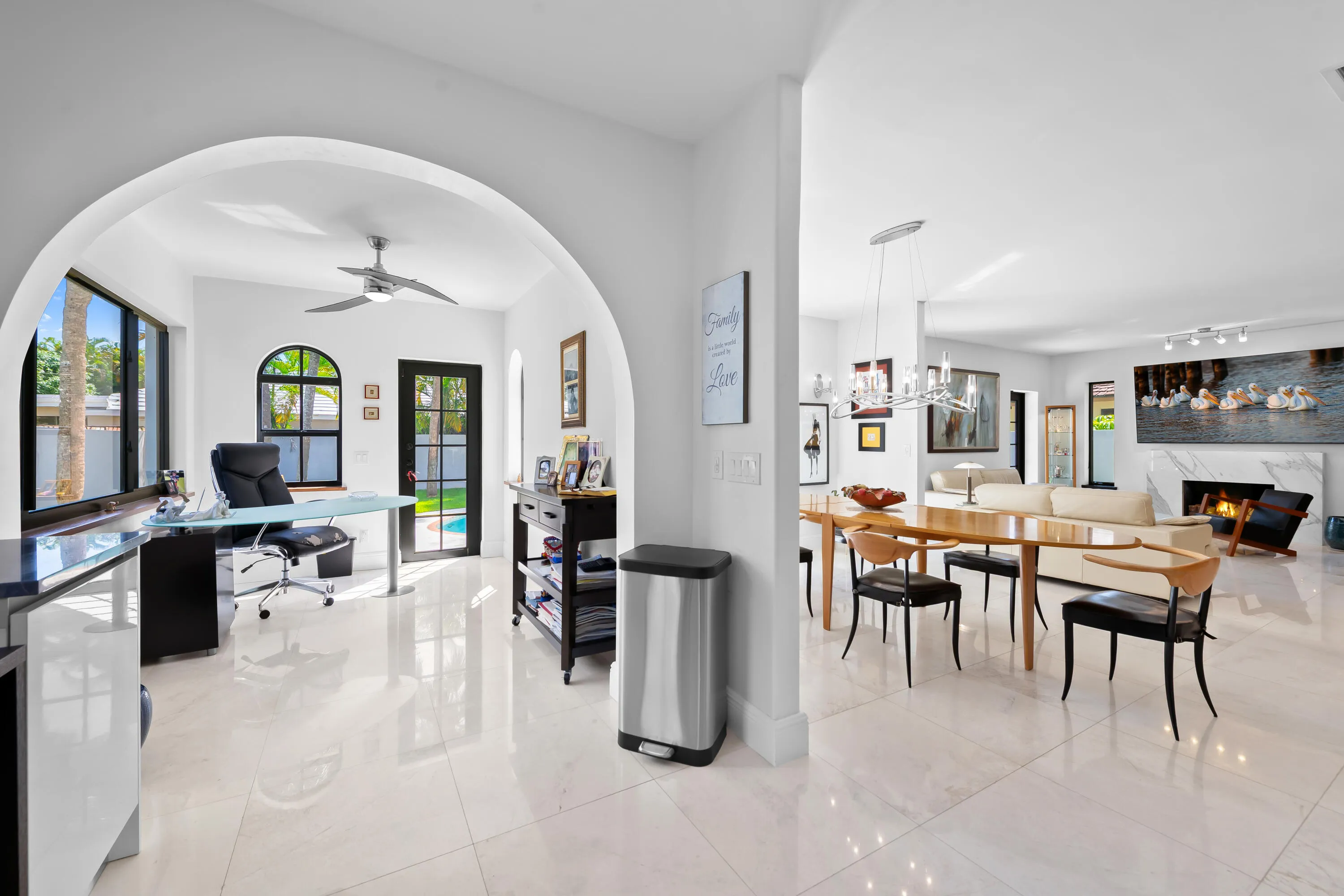 The kitchen offers a lovely view to the rest of the main living areas.