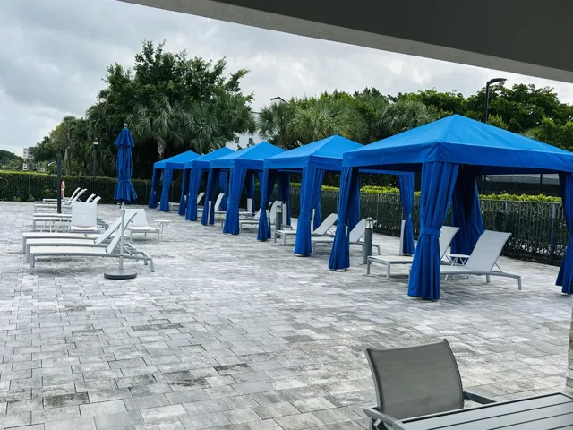 pool area with cabanas