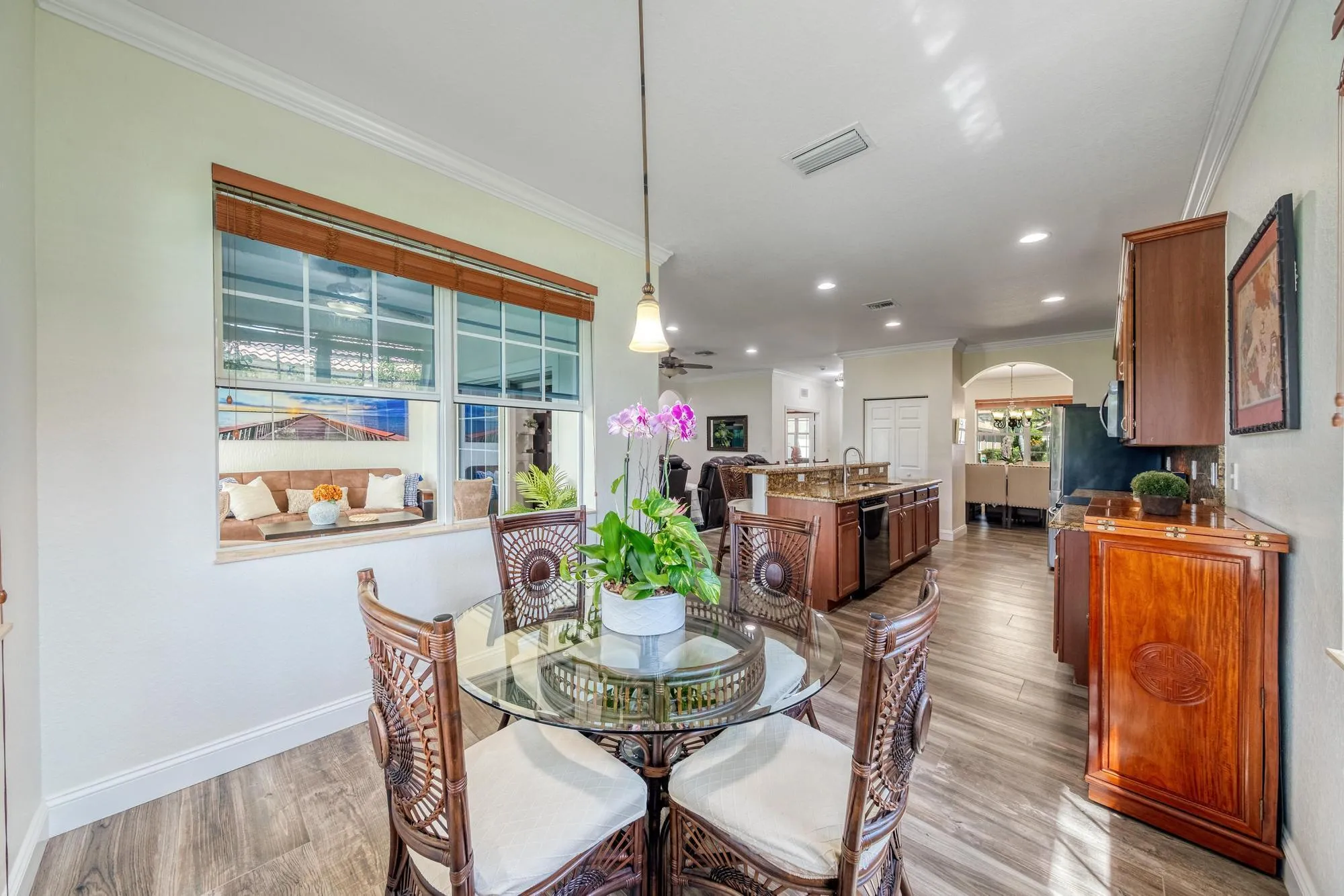 Breakfast Nook View to the Kitchen, Family Room and Sunroom