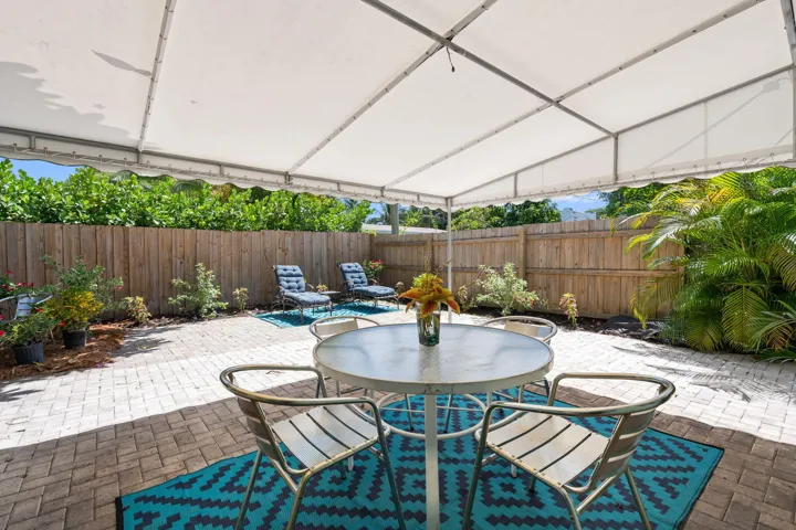 Covered backyard patio area