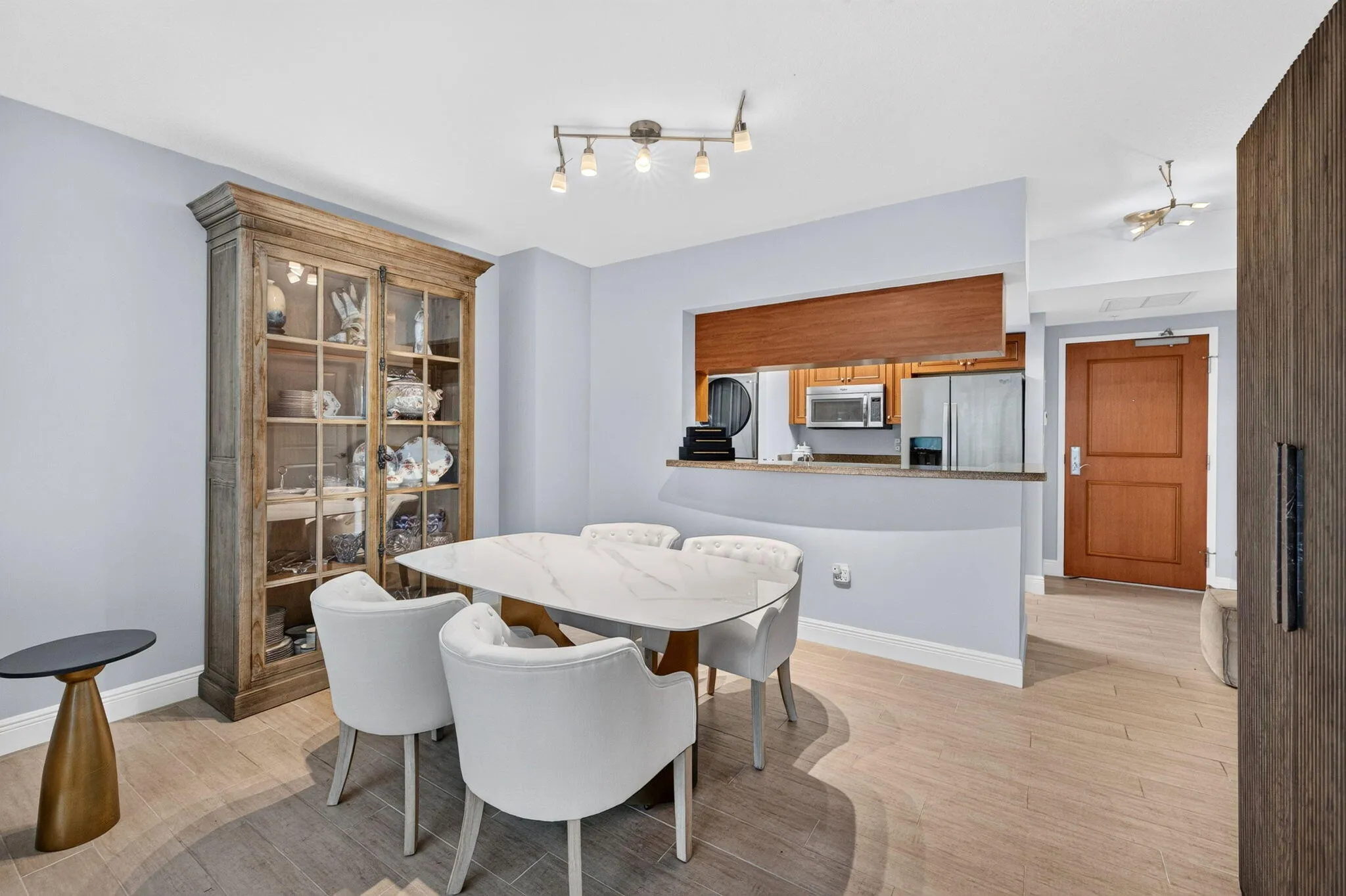Tile flooring throughout the living space