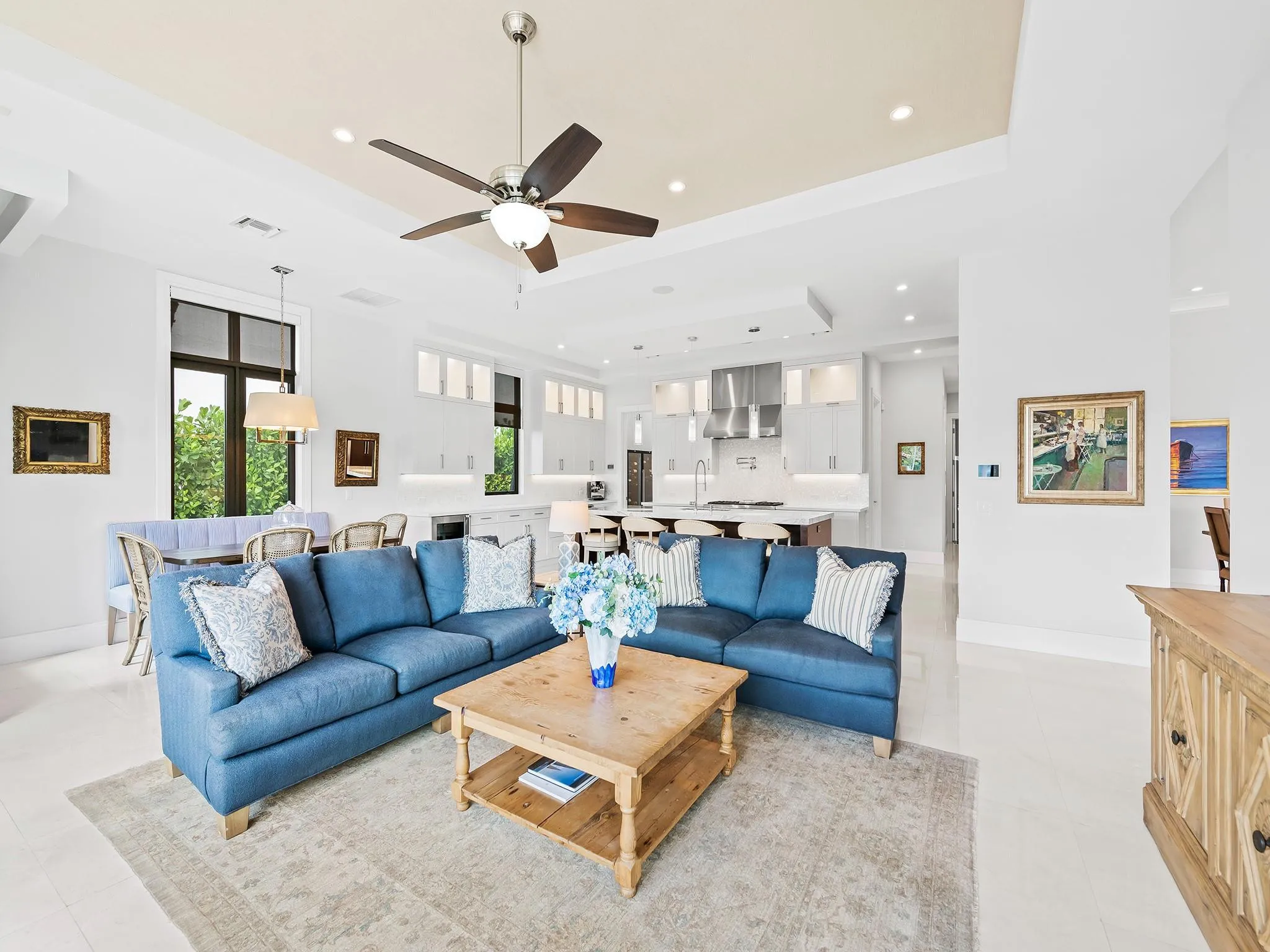 Elegantly positioned just off the kitchen, the family room is perfect for hosting lively gatherings and creating cherished family memories