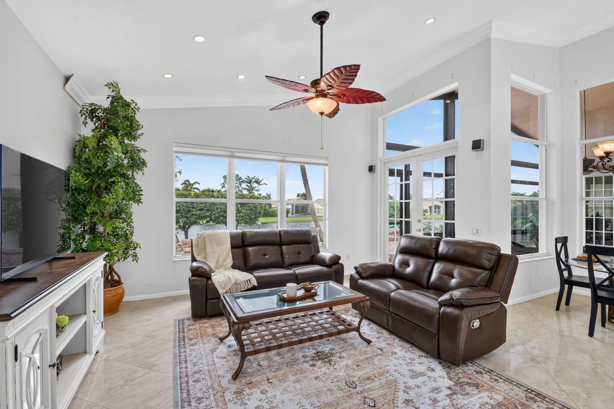 All of these windows and slider baths the family room in beautiful daylight